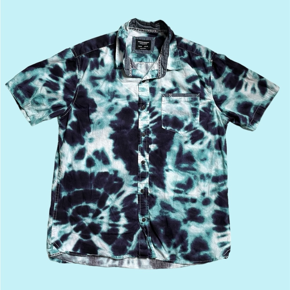 Mens sunrise kingdom blue tie dye button down shirt - Picture 1 of 17